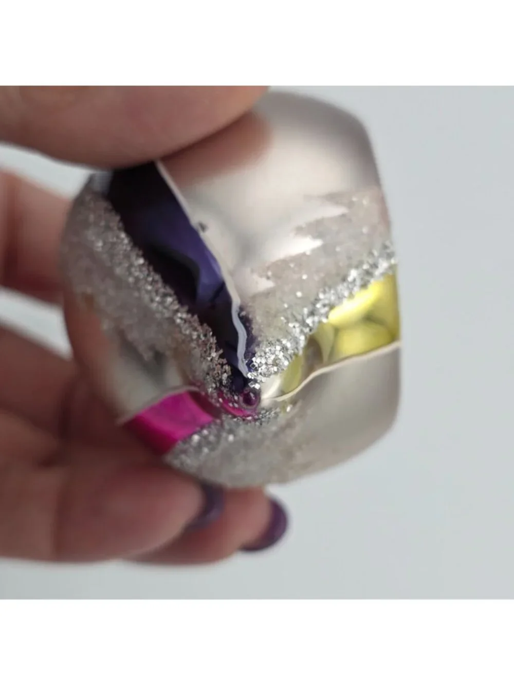 Reflector Indent Glass Ornament Teardrop Stripe Deep Purple Yellow Christmas 4